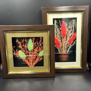 MCM vintage shadow box dried flowers frames. 2 piece wall art • art • home decor